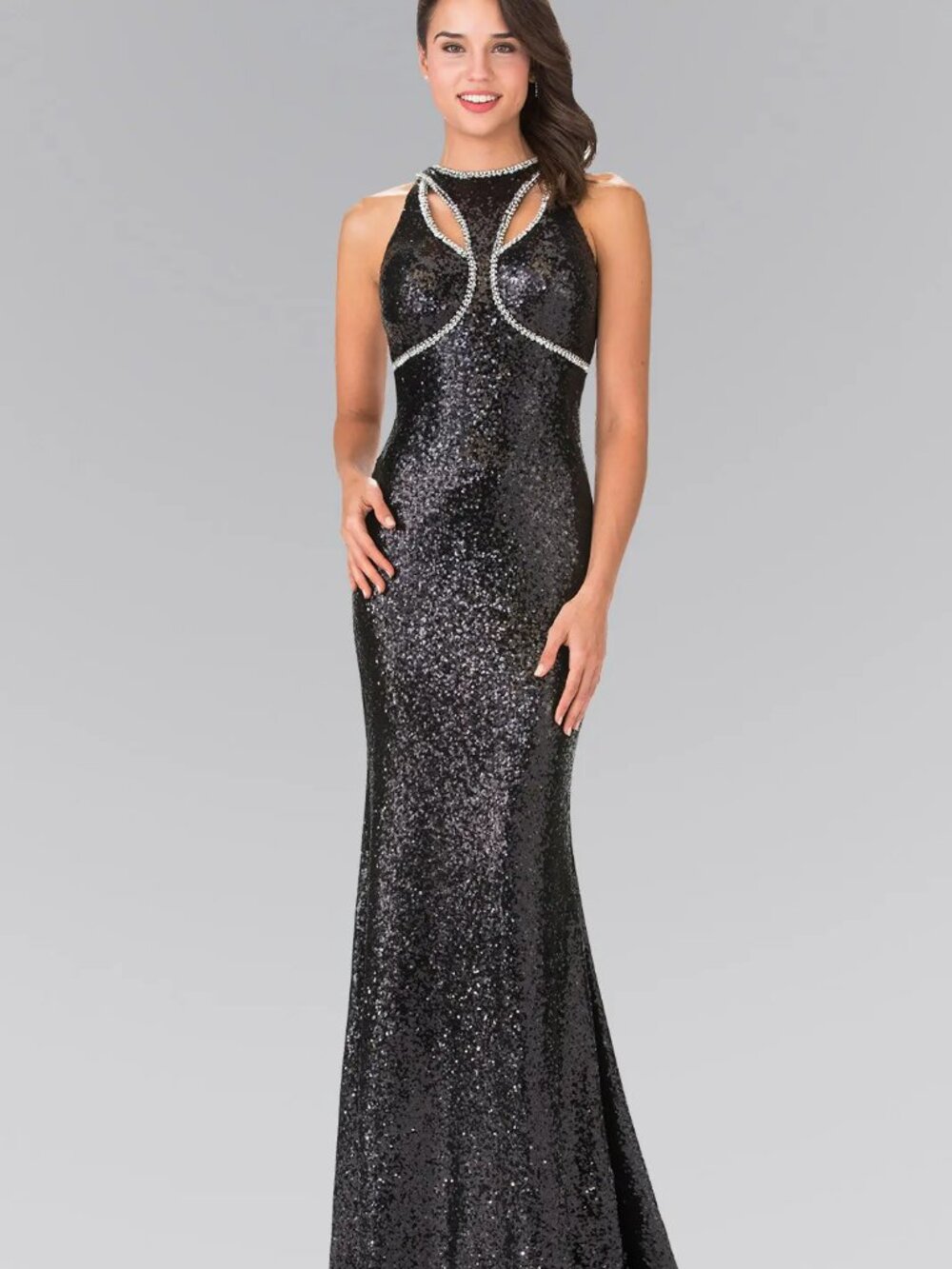 NEW BLACK Sequin Evening Gown Floor Length Embellished GL2217